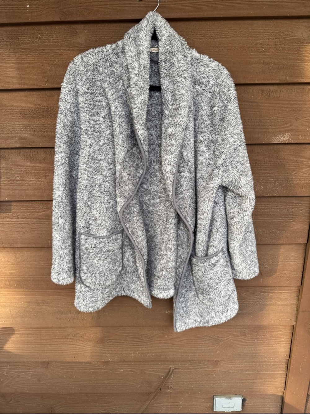 Soft Surroundings Heather Gray Plush Open-Front Shawl Cardigan size Large
